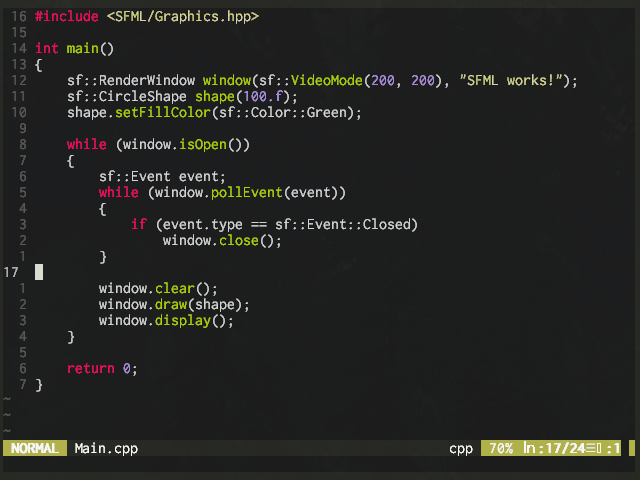 Compiling a project with SFML in Vim